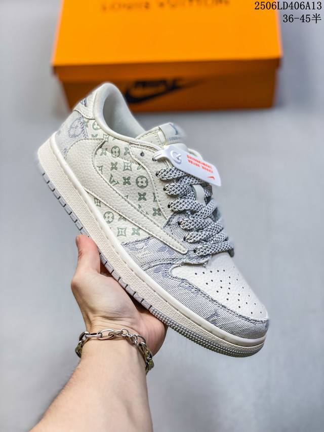 Travis Scott X Fragment Design X Jordan Air Jordan 1 Low Og Sp Lv联名 “浅咖牛仔印花” 多方联