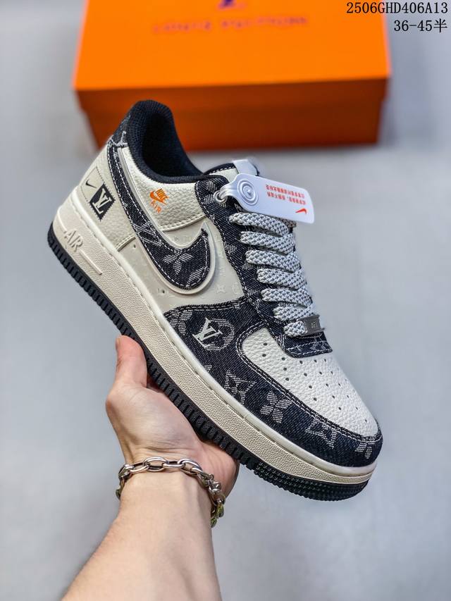 海外限量发售！公司级Nike Air Force 1 '07 Low “Lv联名 前掌黑牛仔”空军一号 低帮 运动鞋 休闲鞋 折边针车 工艺难度大 原楦头原纸板