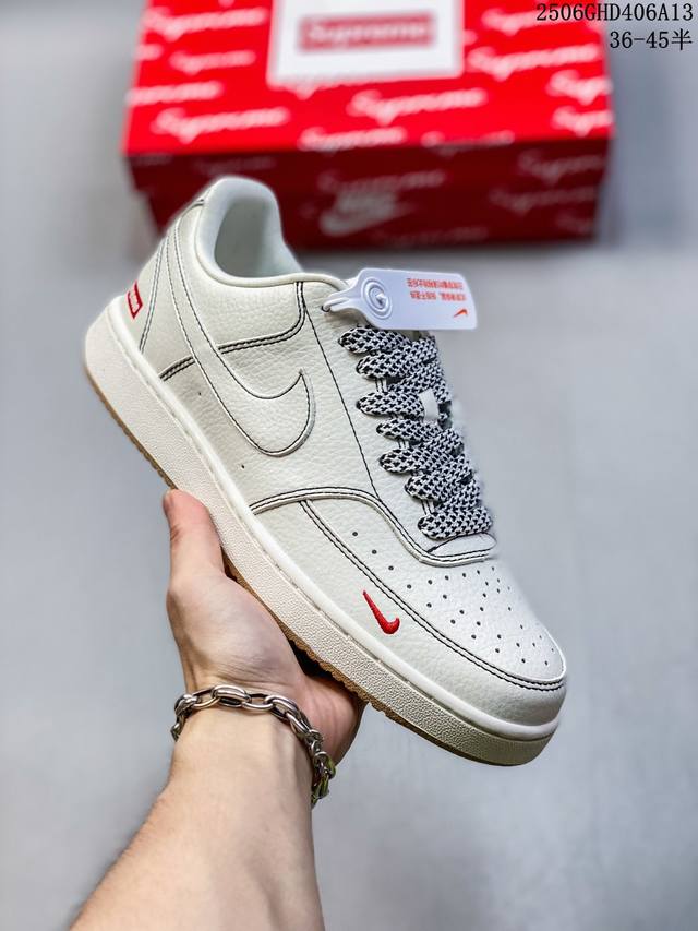 海外限量发售！公司级Nike Court Vision 1 Low 低帮 板鞋 “Supreme联名 黑线生胶” 运动鞋 休闲鞋 折边针车 工艺难度大 原楦头原