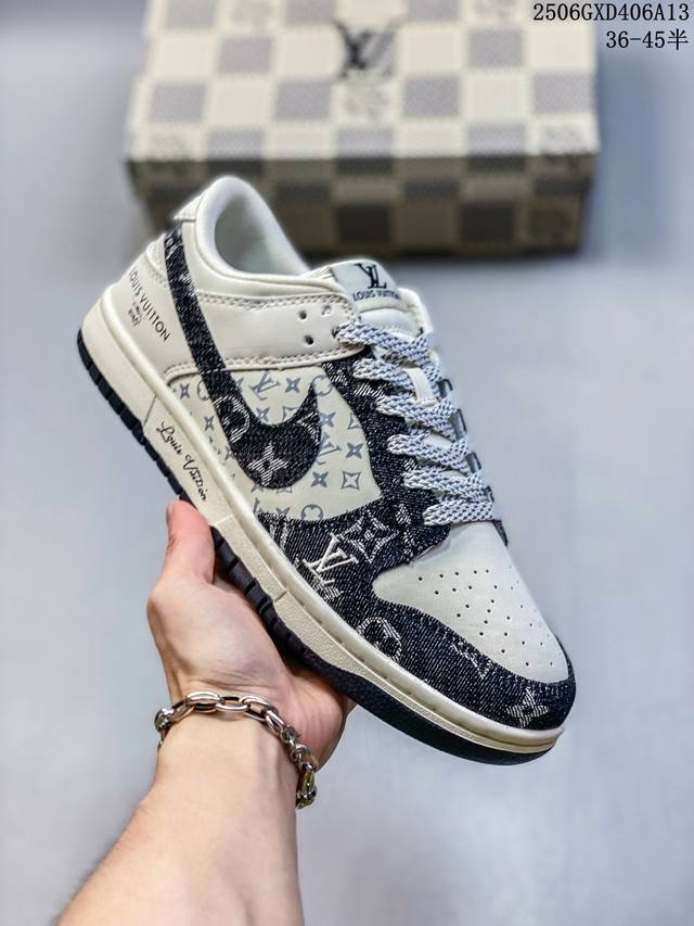 Nike Sb Dunk Low“Lv联名 米黑牛仔” 周年高端定制 低帮休闲板鞋 定制鞋盒 大厂纯原品质出货 超高清洁度 皮料切割干净无任何毛边 细节完美 货