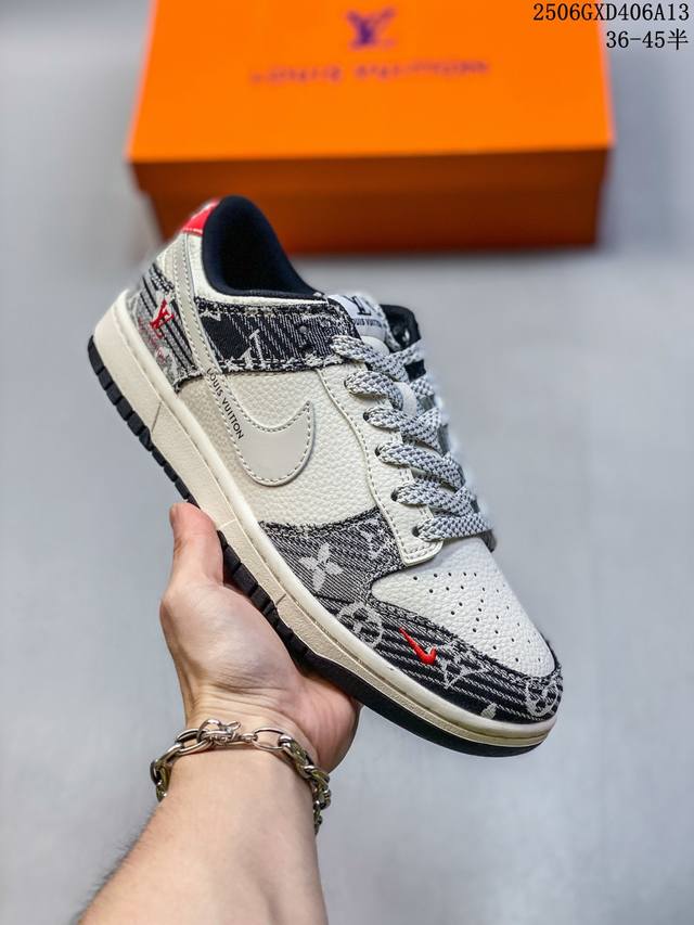 海外爆款限量发售！公司级 Nike Sb Dunk Low“Lv联名-黑牛仔白勾勾” 周年高端定制 低帮休闲板鞋 定制鞋盒 大厂纯原品质出货 超高清洁度 皮料切