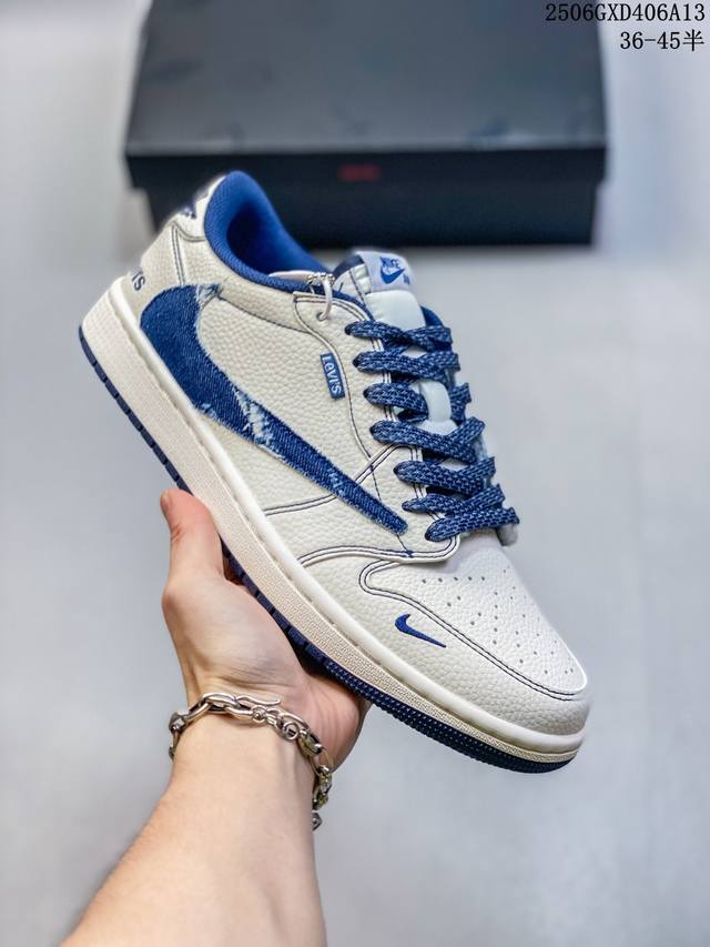 夏季新品 高端定制 Levis X Jordan 1 Low 李维斯联名 倒勾低帮休闲版本 原厂全头层皮 大厂纯原品质出货 纯正版型 定制鞋盒 皮料切割干净无任