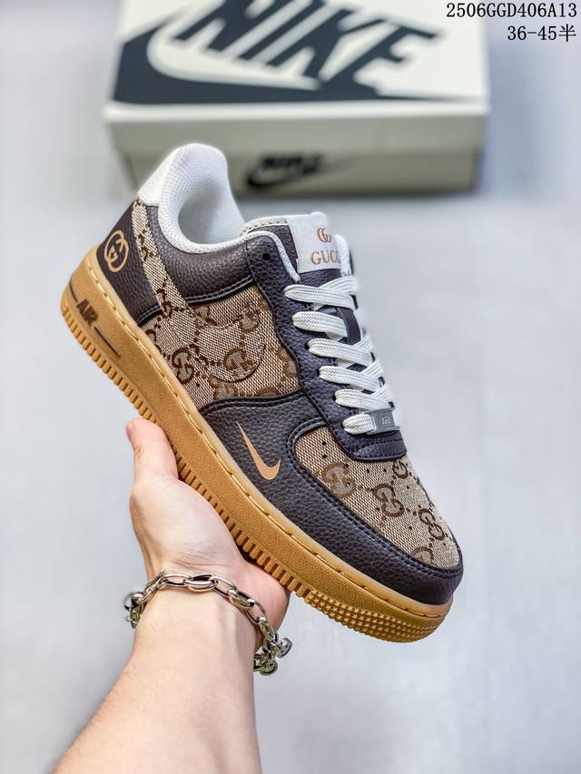 海外限量发售！公司级Nike Air Force 1 '07 Low 古驰联名-咖啡棕生胶 空军一号低帮 运动鞋 休闲鞋 折边针车 工艺难度大 原楦头原纸板 原