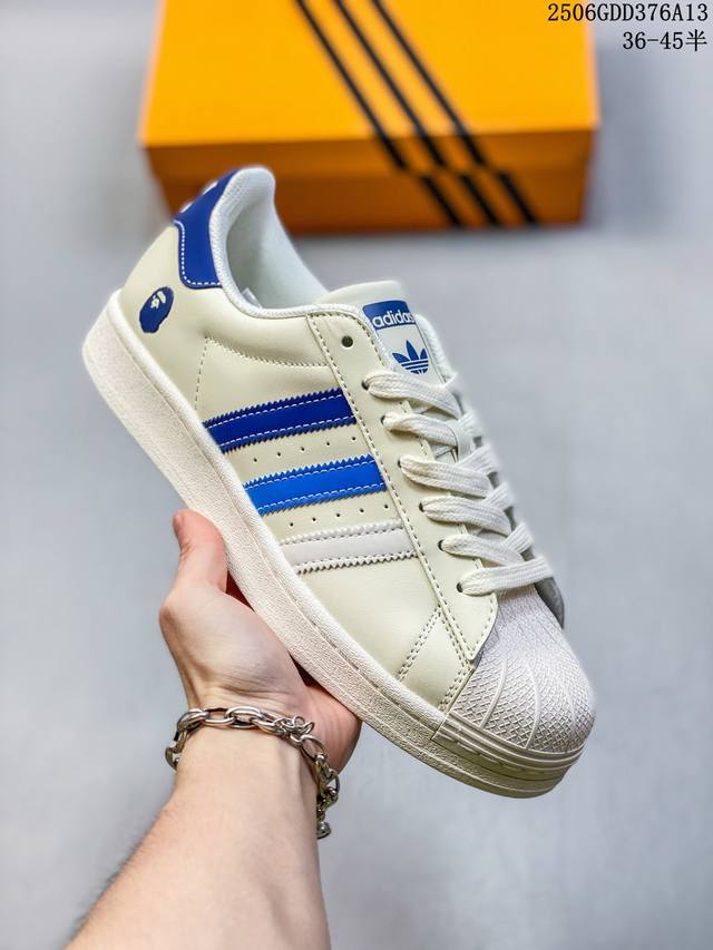 海外爆款限量发售！高端定制 阿迪达斯Adidas三叶草 Originals Superstar贝壳头系列“Mlb联名“ 牛仔蓝”低帮经典百搭休闲运动板鞋原装牛仔