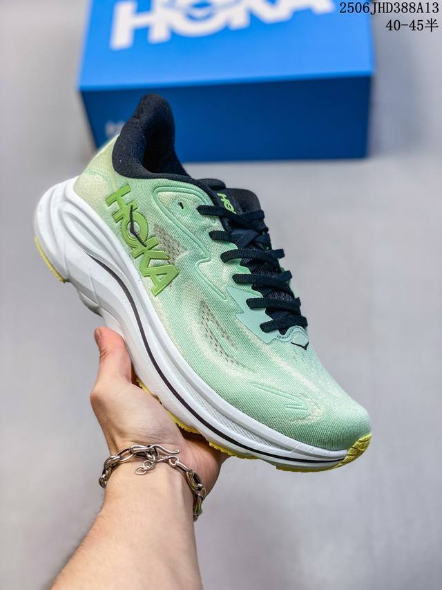 真标带半码 Hoka One One Clifton 10 舒适百搭 低帮 休闲跑步鞋 男款 绿色 尺码：见图 编码：06Jhd388A13