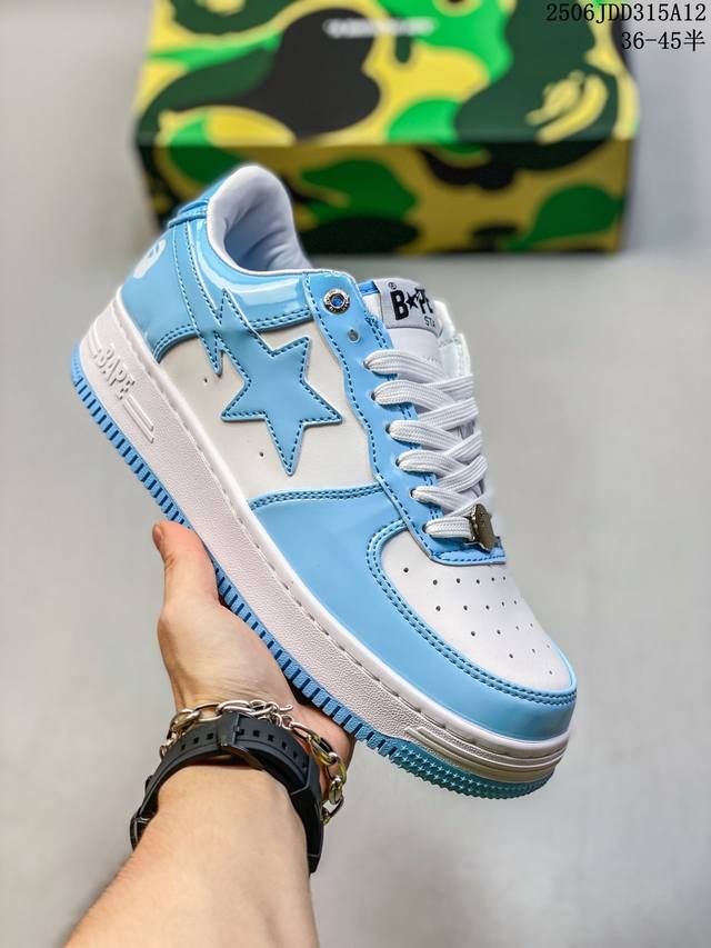 猿人头 A Bathing Ape Sta 漆皮皮革 经典潮流 低帮 时尚板鞋 白蓝 男女同款 尺码：见图 编码：06Jdd315A12