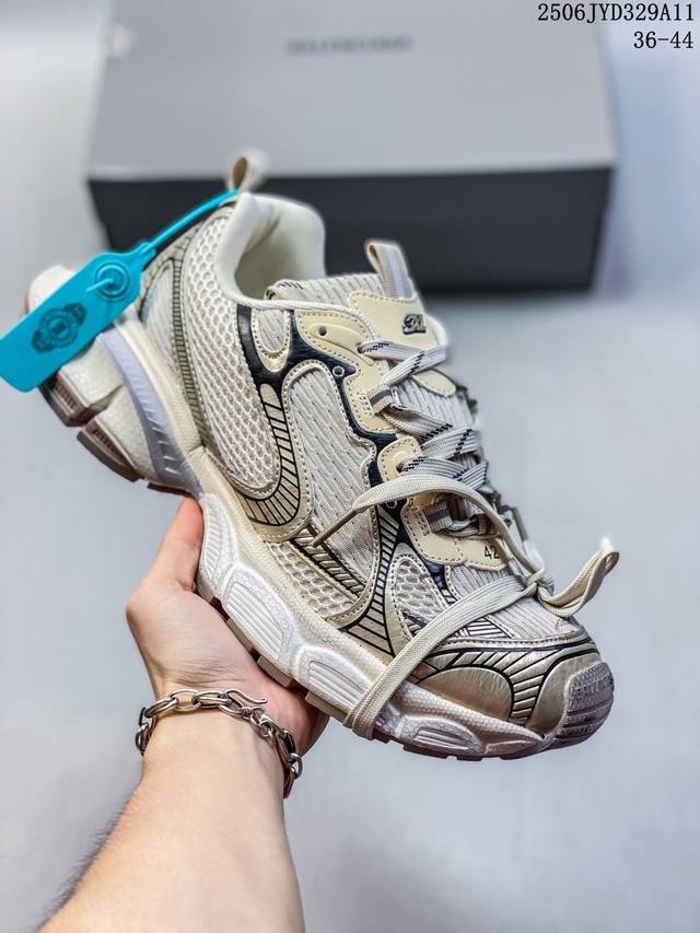 法国高端奢侈品牌-巴黎世家Balenciaga 3Xl Sneakers 3+系列低帮复古阔型底姥爹风潮流百搭休闲慢跑鞋“白银蓝粉木乃伊绑绳”825599 W3