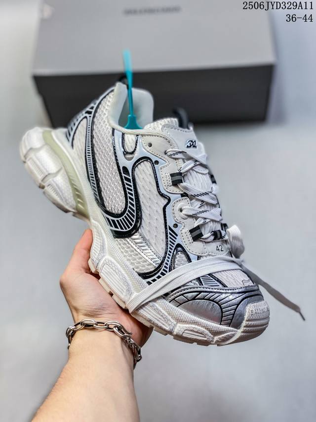 法国高端奢侈品牌-巴黎世家Balenciaga 3Xl Sneakers 3+系列低帮复古阔型底姥爹风潮流百搭休闲慢跑鞋“白银蓝粉木乃伊绑绳”825599 W3
