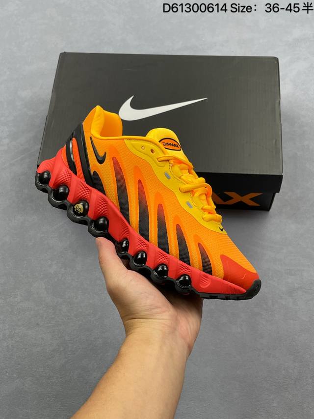 耐克 Nike Air Max Dn8 全掌气垫科技运动跑步鞋Fq7860-005。鞋款采用醒目渐变织物和动态波浪状结构鞋面，搭配黑色中底和外底，以及迷你黑色