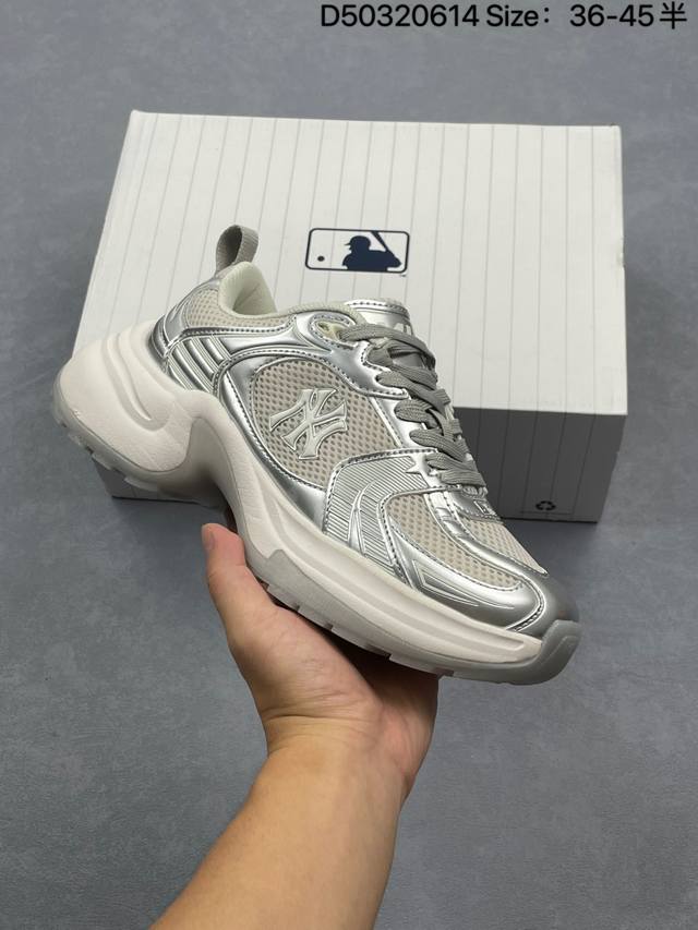 Ny美国榄球洋基队限定 X Mlb Big Ball Chunky Mesh 厚底老爹系列低帮魔术贴轻量休闲运动慢跑鞋 货号：3Ashw045N Gp10 尺码