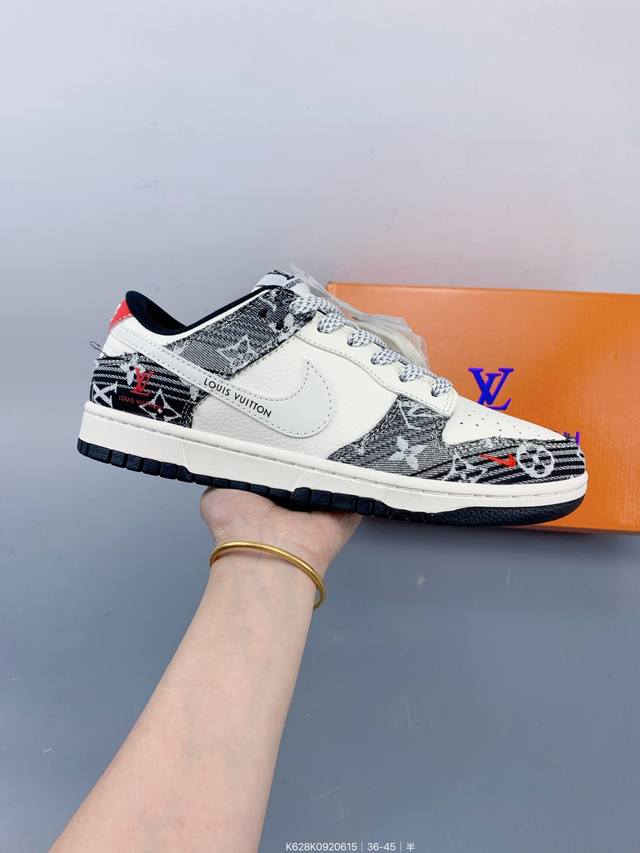 公司级 Nike Sb Dunk Low“Lv联名-黑牛仔白勾勾” 周年高端定制 低帮休闲板鞋 定制鞋盒 大厂纯原品质出货 超高清洁度 皮料切割干净无任何毛边