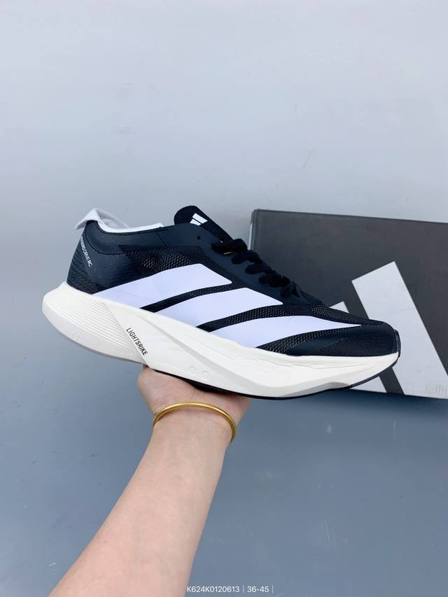 公司级Adidas Adizero Adios Pro 4M 马拉松飞线贾卡轻质透气休闲运动跑步鞋 采用双层透气网纱 Flywire动态飞线绑缚鞋面材质 内置Z