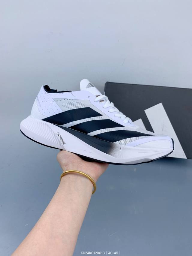 公司级Adidas Adizero Adios Pro 4M 马拉松飞线贾卡轻质透气休闲运动跑步鞋 采用双层透气网纱 Flywire动态飞线绑缚鞋面材质 内置Z