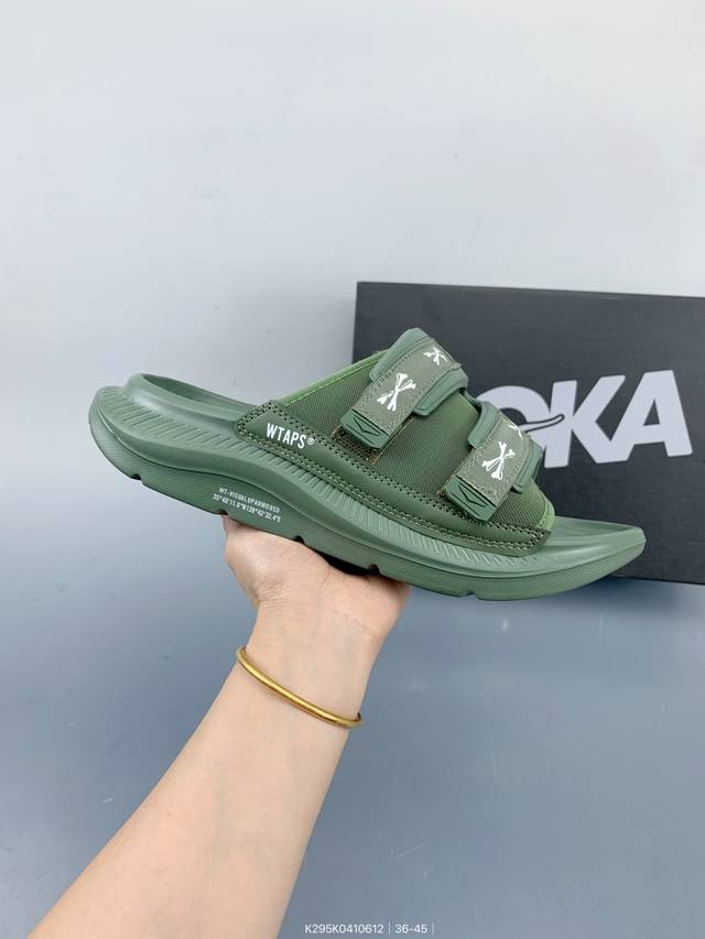Hoka 联名 Wtaps Ora 骨头厚底增高魔术贴复古沙滩舒适一字拖户外休闲鞋 Size：如图 编码：K295K0410612