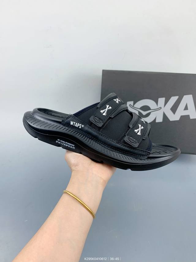 Hoka 联名 Wtaps Ora 骨头厚底增高魔术贴复古沙滩舒适一字拖户外休闲鞋 Size：如图 编码：K295K0410612
