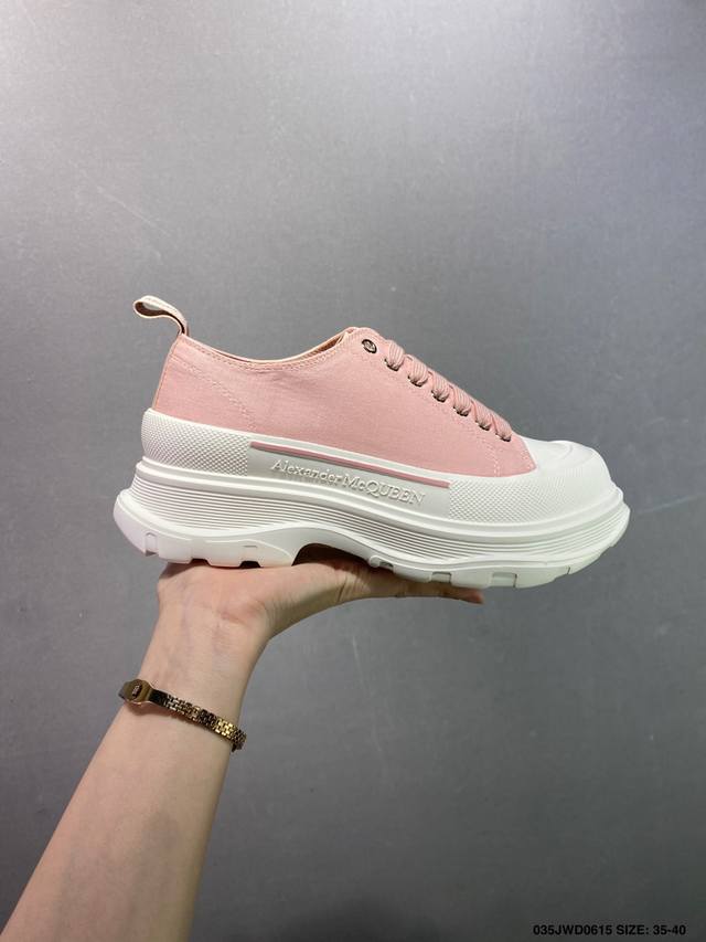 公司级意大利高奢品牌Alexander Mcqueen亚历山大 麦昆 Sole Leather Sneakers低帮时装厚底休闲运动小白鞋 货号:462214