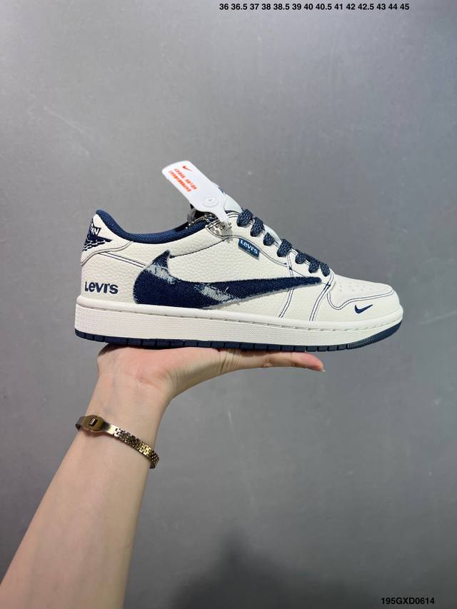 公司级Levis X Jordan 1 Low Aj1 乔1李维斯联名 低帮文化休闲板鞋 Le2436-135 #多方联名合作融合了Travis Scott 独