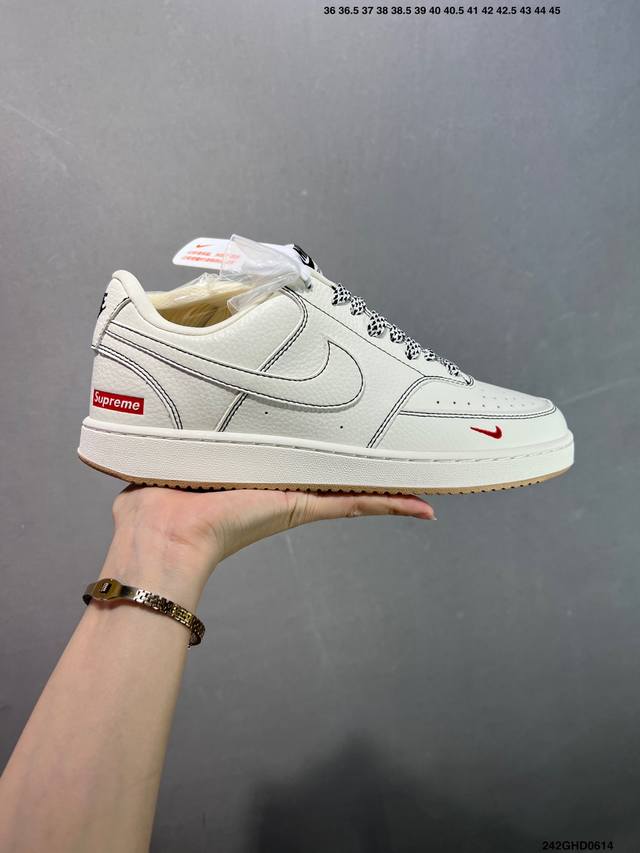 公司级Nike Court Vision 1 Low 低帮 板鞋 “Supreme联名 黑线生胶” 运动鞋 休闲鞋 折边针车 工艺难度大 原楦头原纸板 原装鞋盒
