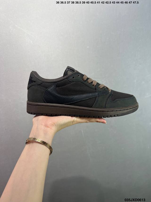 公司级Aj1倒勾Travis Scott X Air Jordan 1 ” Reverse Mocha “ Aj1乔1 Ts 闪电 联名倒钩 低帮文化篮球鞋 完
