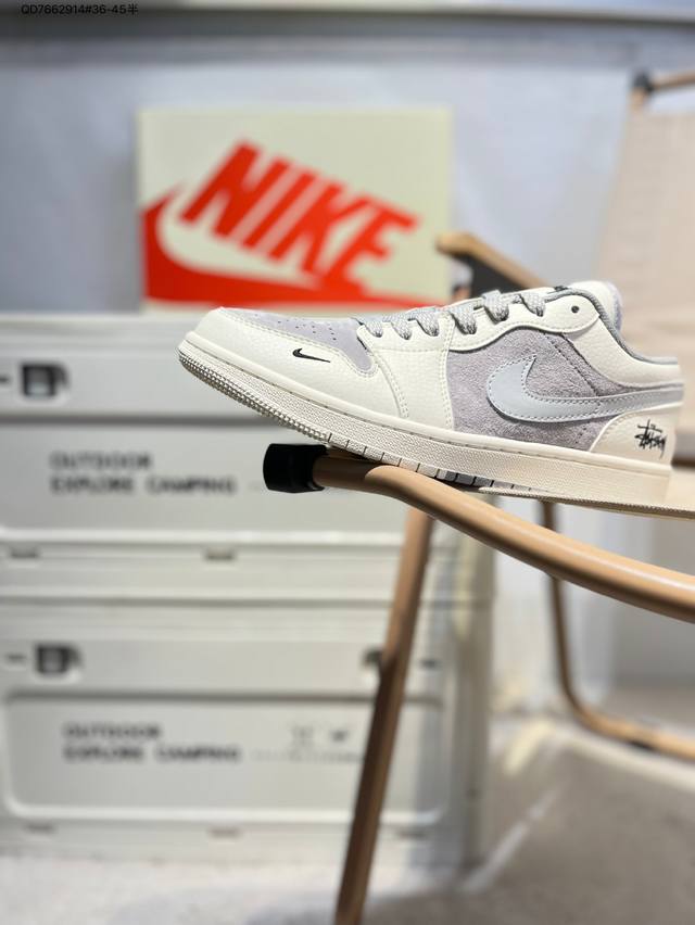 公司级头层皮斯图西 X 乔丹Air Jordan 1 Low Aj1低帮系列篮球鞋 官方同步配色 原装级产物 #拒绝公底 立体鞋型 细节完美 高清洁度Sj995