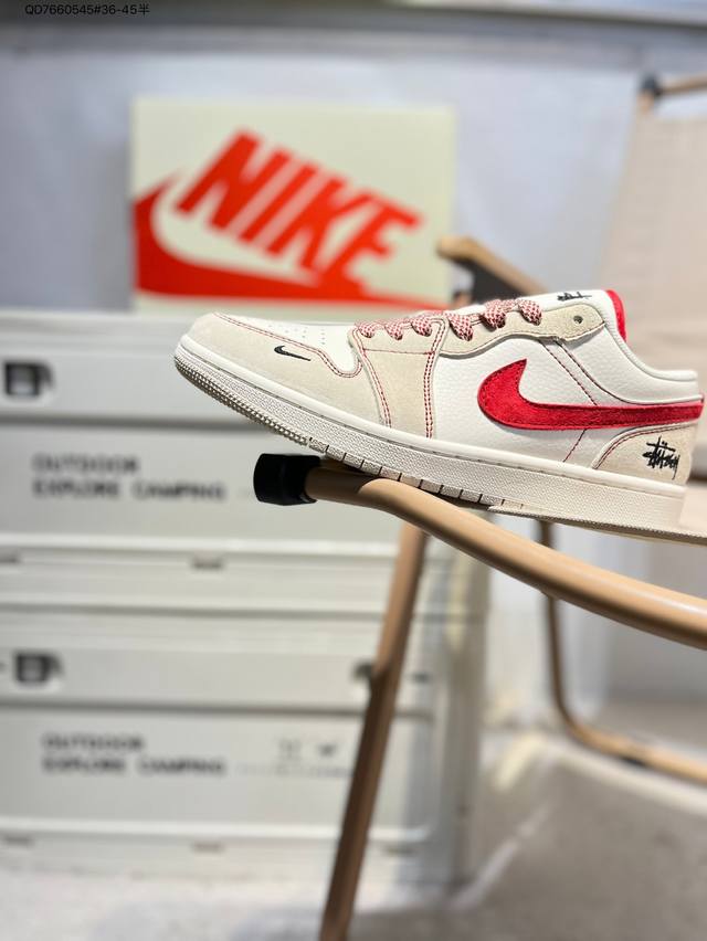 公司级头层皮斯图西 X 乔丹Air Jordan 1 Low Aj1低帮系列篮球鞋 官方同步配色 原装级产物 #拒绝公底 立体鞋型 细节完美 高清洁度Sj995