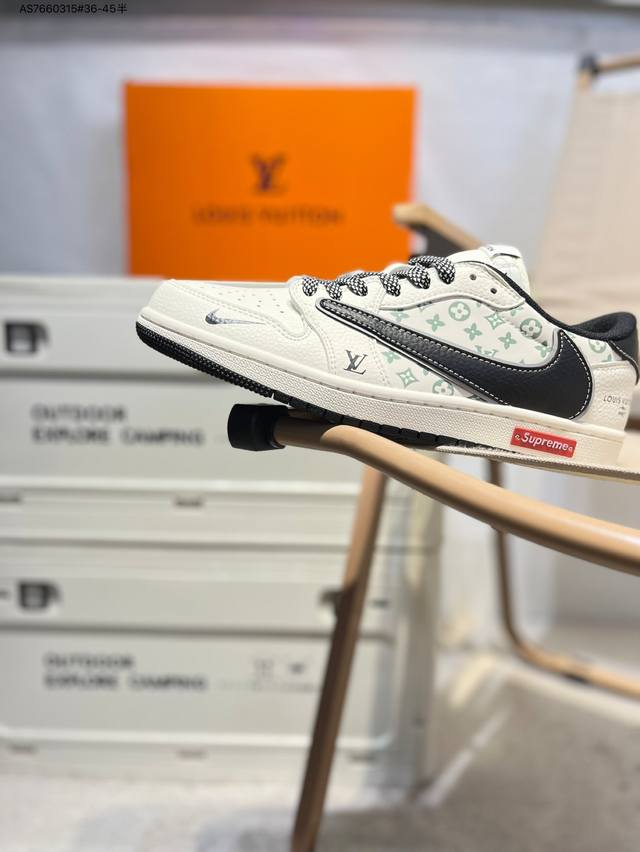 公司级头层皮Supreme X 乔丹Air Jordan 1 Low Aj1低帮系列篮球鞋 官方同步配色 原装级产物 #拒绝公底 立体鞋型 细节完美 高清洁度Y