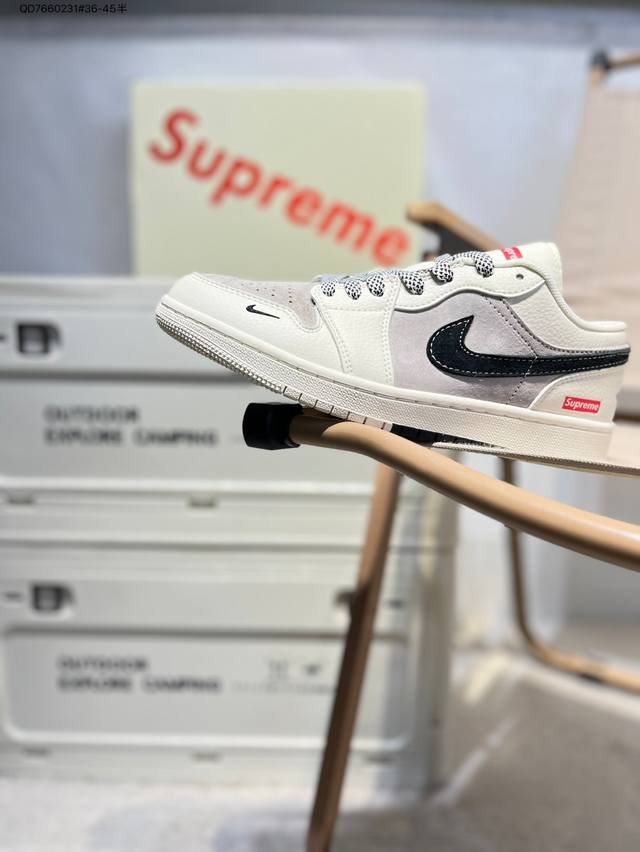 公司级头层皮Supreme X 乔丹Air Jordan 1 Low Aj1低帮系列篮球鞋 官方同步配色 原装级产物 #拒绝公底 立体鞋型 细节完美 高清洁度S