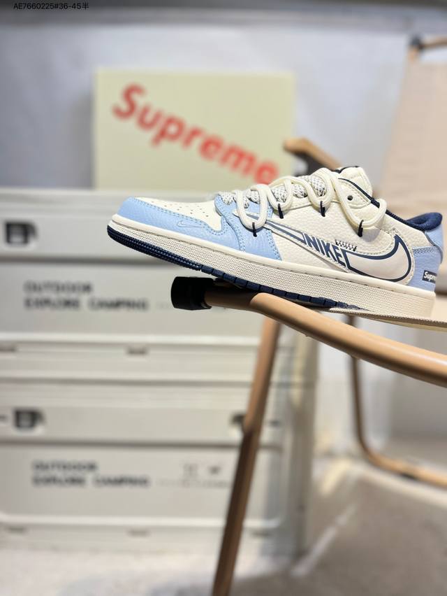 公司级头层皮Supreme X 乔丹Air Jordan 1 Low Aj1低帮系列篮球鞋 官方同步配色 原装级产物 #拒绝公底 立体鞋型 细节完美 高清洁度D