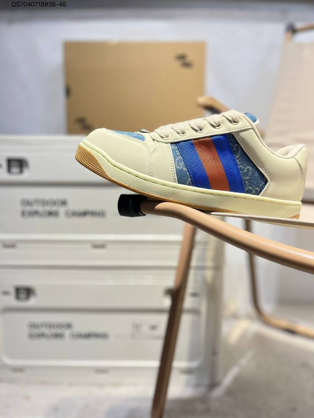 Gucci Distressed Screener Sneaker古驰经典小脏鞋原型复古百搭老爹板鞋 复古学院风546551 Qs7040718#36-46