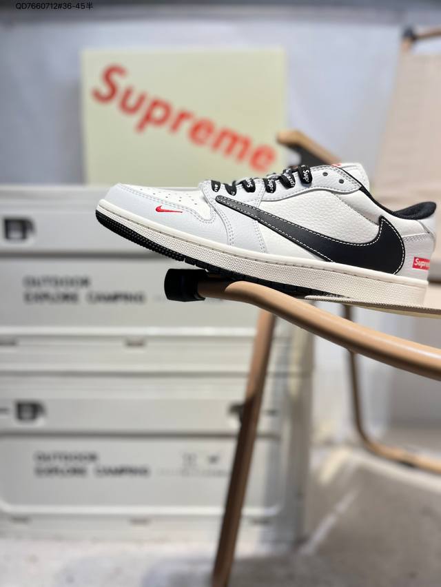 公司级头层皮Supreme X 乔丹Air Jordan 1 Low Aj1低帮系列篮球鞋 官方同步配色 原装级产物 #拒绝公底 立体鞋型 细节完美 高清洁度S
