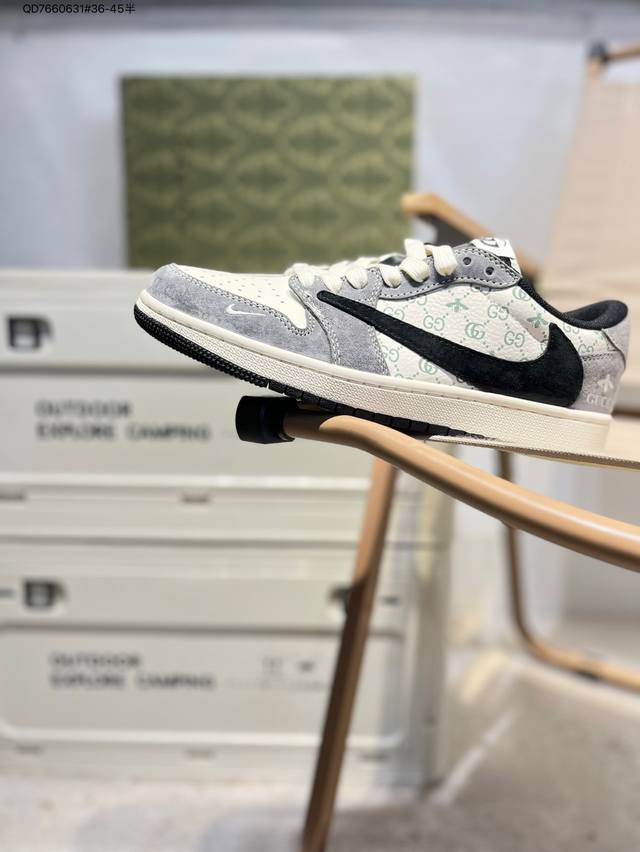 公司级头层皮古驰 X 乔丹Air Jordan 1 Low Aj1低帮系列篮球鞋 官方同步配色 原装级产物 #拒绝公底 立体鞋型 细节完美 高清洁度Sj2068