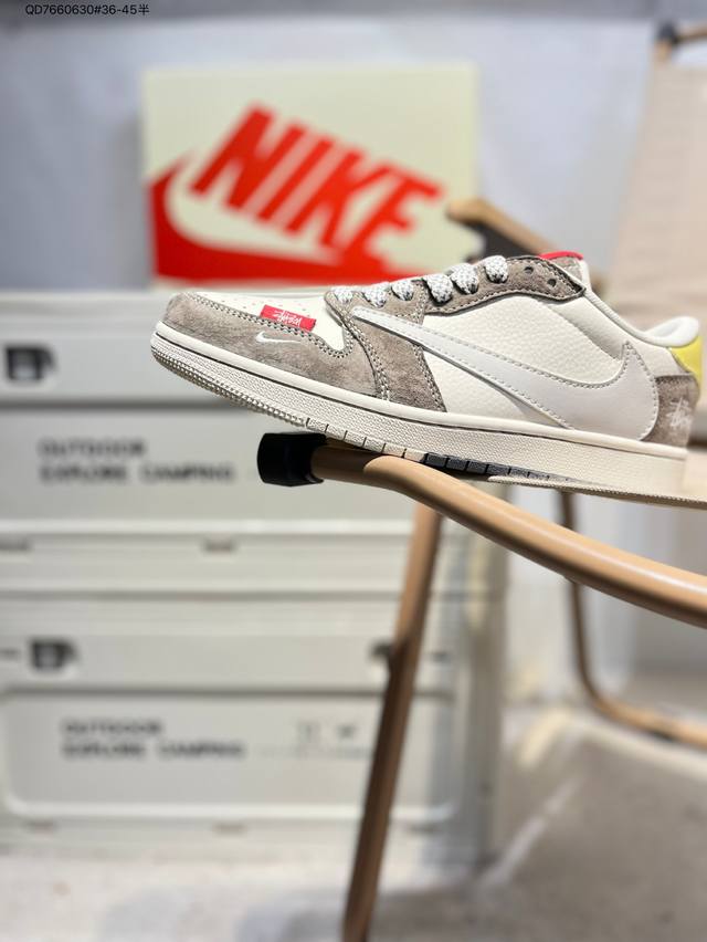 公司级头层皮斯图西 X 乔丹Air Jordan 1 Low Aj1低帮系列篮球鞋 官方同步配色 原装级产物 #拒绝公底 立体鞋型 细节完美 高清洁度Sj206