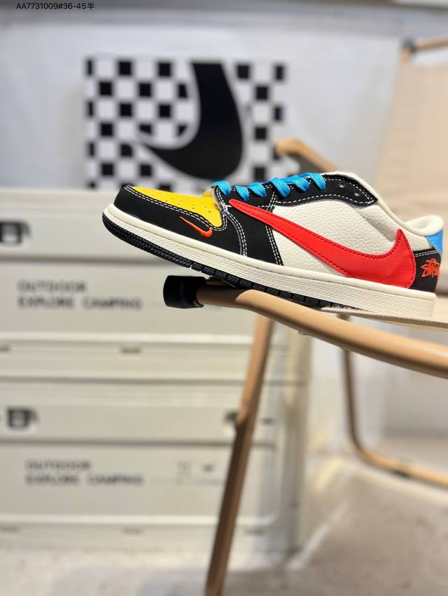 公司级头层皮斯图西 X 乔丹Air Jordan 1 Low Aj1低帮系列篮球鞋 官方同步配色 原装级产物 #拒绝公底 立体鞋型 细节完美 高清洁度Xb197