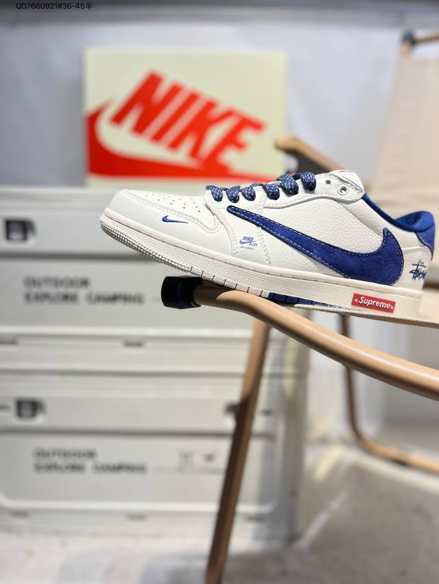 公司级头层皮斯图西 X 乔丹Air Jordan 1 Low Aj1低帮系列篮球鞋 官方同步配色 原装级产物 #拒绝公底 立体鞋型 细节完美 高清洁度Sj206