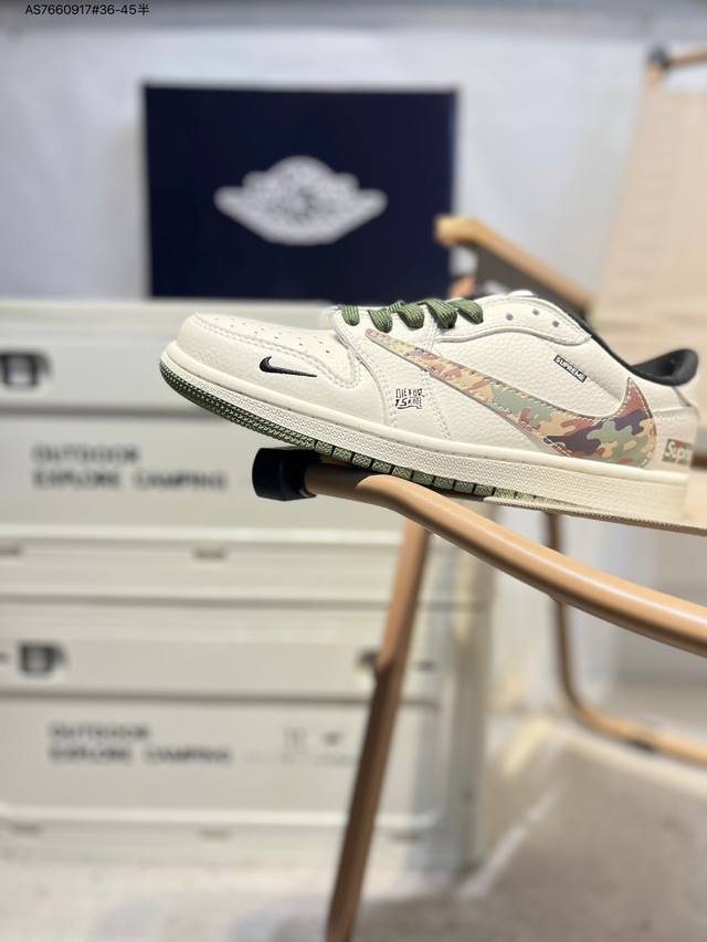 公司级头层皮Supreme X 乔丹Air Jordan 1 Low Aj1低帮系列篮球鞋 官方同步配色 原装级产物 #拒绝公底 立体鞋型 细节完美 高清洁度X