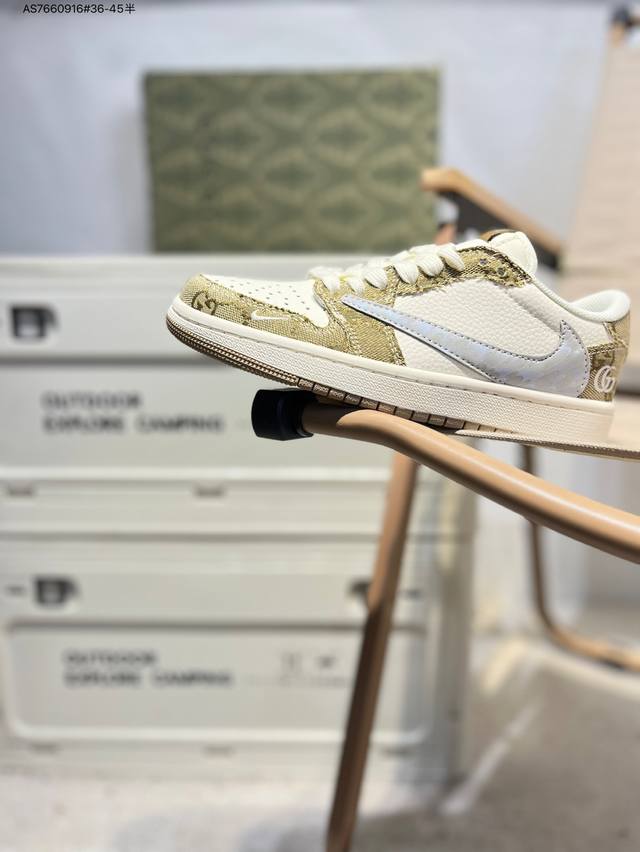 公司级头层皮古驰 X 乔丹Air Jordan 1 Low Aj1低帮系列篮球鞋 官方同步配色 原装级产物 #拒绝公底 立体鞋型 细节完美 高清洁度Xs7089