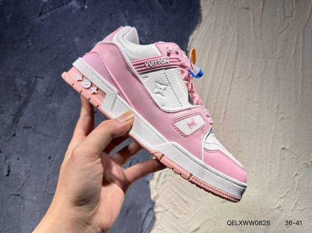 新品上市实拍 全新Lv路易威登Louis Vuitton Trainer Sneaker Low休闲运动文化百搭篮球板鞋Qelxww0828