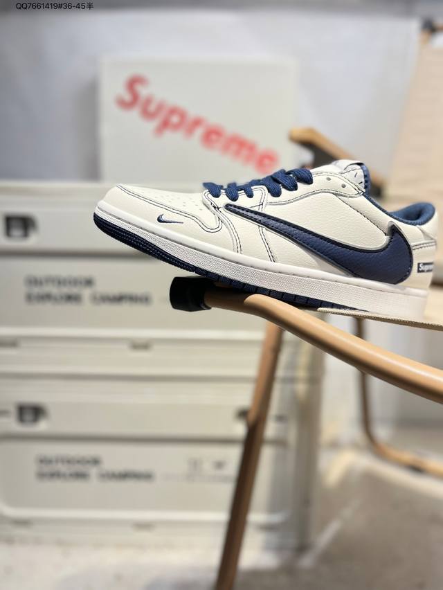 公司级头层皮Supreme X 乔丹Air Jordan 1 Low Aj1低帮系列篮球鞋 官方同步配色 原装级产物 #拒绝公底 立体鞋型 细节完美 高清洁度D