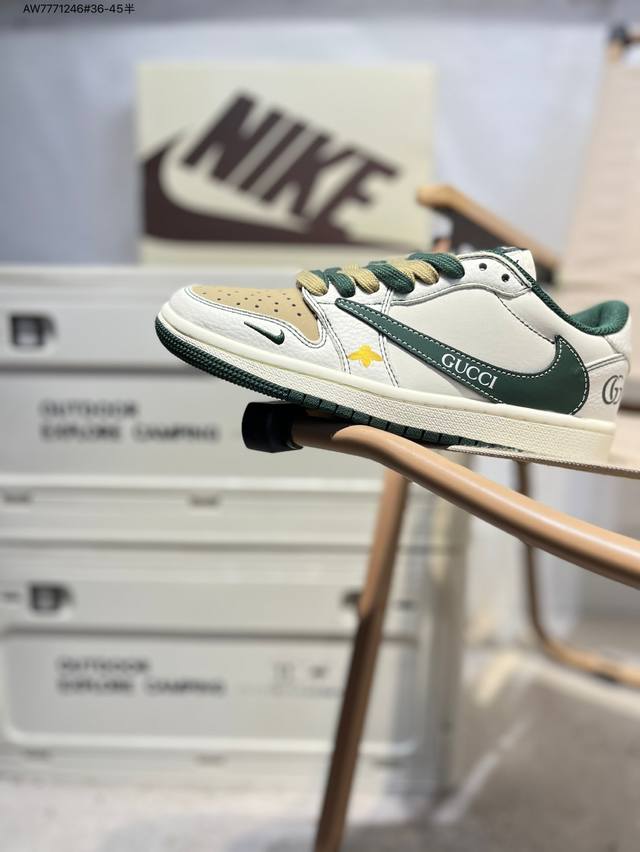 公司级头层皮古驰 X 乔丹Air Jordan 1 Low Aj1低帮系列篮球鞋 官方同步配色 原装级产物 #拒绝公底 立体鞋型 细节完美 高清洁度Xz5749