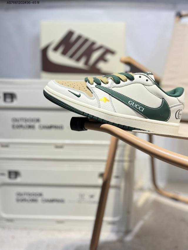公司级头层皮古驰 X 乔丹Air Jordan 1 Low Aj1低帮系列篮球鞋 官方同步配色 原装级产物 #拒绝公底 立体鞋型 细节完美 高清洁度Xz5749