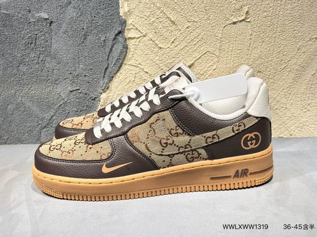 新品上市实拍 海外限量发售！公司级Nike Air Force 1 '07 Low 古驰联名联名-灰棕小绿勾 空军一号低帮 运动鞋 休闲鞋 折边针车 工艺难度大