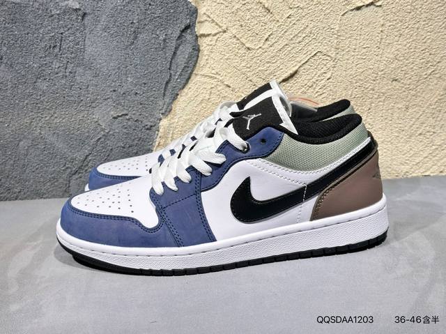 新品上市实拍 Air Jordan 1 Low 低帮 蓝柠檬 Aj1 乔丹1代 Aj1 乔1 低邦 蓝黄拼接 乔丹篮球鞋系列 鞋身采用蓝色皮革勾勒轮廓，明黄色注