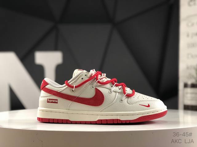 海外爆款限量发售！绑带高端定制 耐克 Nike Sb Dunk Low Supreme联名---奶白红 高端定制 低帮休闲板鞋 定制鞋盒 大厂纯原品质出货 超高