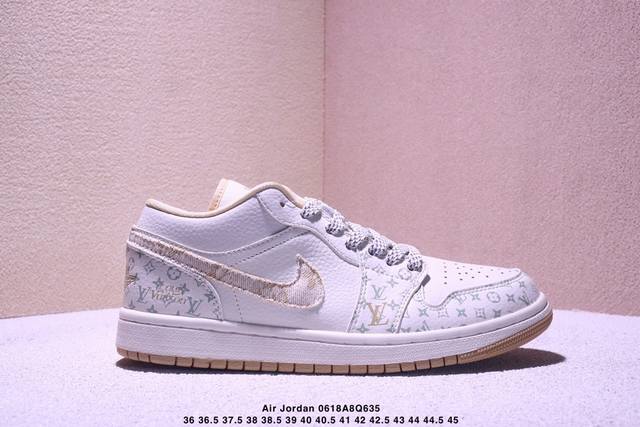 Nike Jordan Air Jordan 1“Lv联名 印花卡其” 高端定制 低帮 复古 减震 防滑 耐磨 篮球鞋 定制鞋盒 大厂纯原品质出货 超高清洁度