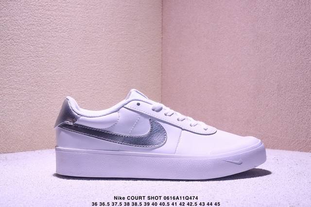 公司级Nike耐克Court Shot男子运动鞋春季透气轻便运动板鞋 经典网眼 橡胶鞋底 皮面的材质 包裹感很强 但鞋底偏硬 适合日常通勤穿搭 该鞋型延续了传统