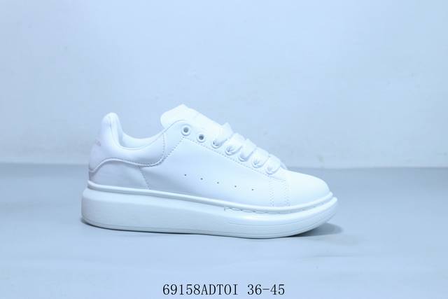 Alexandermcqueen 亚历山大 麦昆Mcq 情侣款运动小白鞋厚底增高闪尾光滑牛皮平底鞋休闲鞋 时尚男女板鞋潮运动鞋 69158Adtoi 36-45