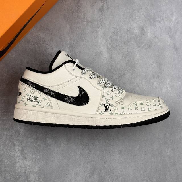 特价本地 核心私 Air Jordan 1 Low Aj1 乔1 Lv联名-黑牛仔印花 高端定制 低帮篮球鞋 定制鞋盒 大厂纯原品质出货 超高清洁度 皮料切割干