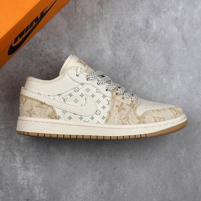 特价本地 核心私 Air Jordan 1 Low Aj1 乔1 Lv联名-牛仔卡其 高端定制 低帮文化休闲板鞋 #定制鞋盒 大厂纯原品质出货 超高清洁度 皮料