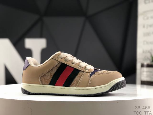 Gucci 古驰 Screener 运动休闲时装奢侈品系列 Gg珐琅扣 擦脏做旧小脏鞋 高端零售海淘商家混卖版本 东莞纯原品质 原鞋对照工艺生产 原厂一致色泽度