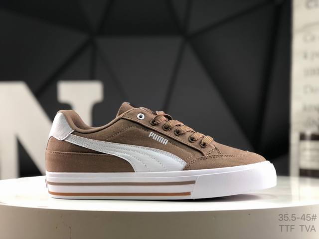 Puma 彪马 Court Low男女运动板鞋 新款男女同款情侣复古休闲鞋。封口类型: 系带式 鞋跟类型: 无鞋跟 鞋面材质:帆布 外底:橡胶底 鞋头部分采用提
